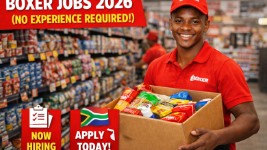 Boxer jobs 2026 advertisement showing store assistant with groceries in South Africa